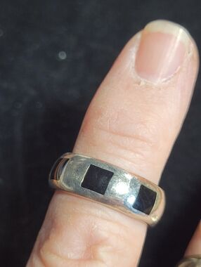 Sterling 925 Silver Ring with Black Inlays size 7 3/4 - 8